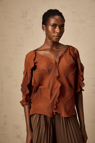 Demi Creased Top and Skirt Set — Brown