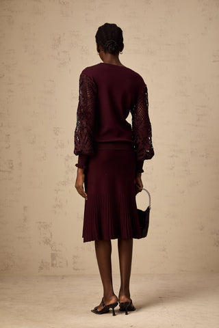Doreen Knit Blouse and Skirt Set — Bordeaux Red