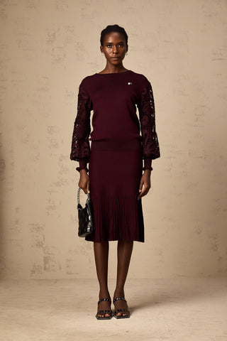 Doreen Knit Blouse and Skirt Set — Bordeaux Red