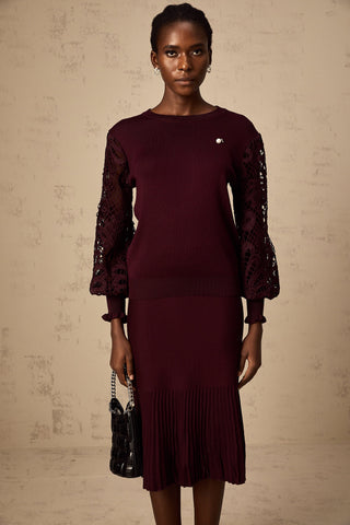 Doreen Knit Blouse and Skirt Set — Bordeaux Red