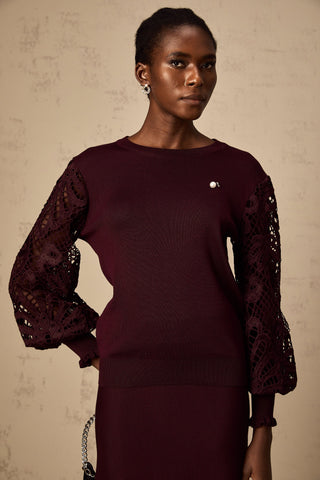 Doreen Knit Blouse and Skirt Set — Bordeaux Red