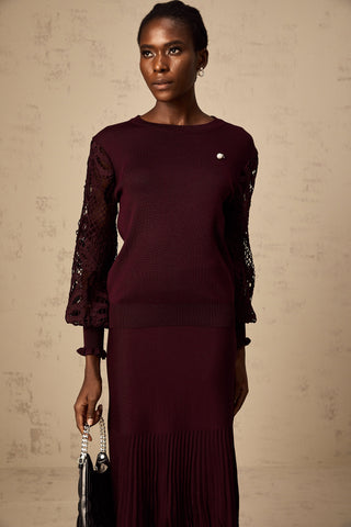 Doreen Knit Blouse and Skirt Set — Bordeaux Red