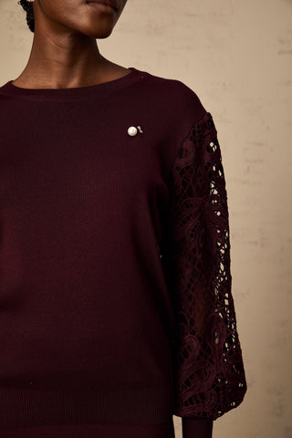 Doreen Knit Blouse and Skirt Set — Bordeaux Red