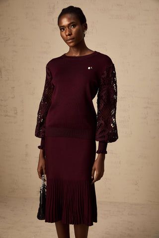 Doreen Knit Blouse and Skirt Set — Bordeaux Red