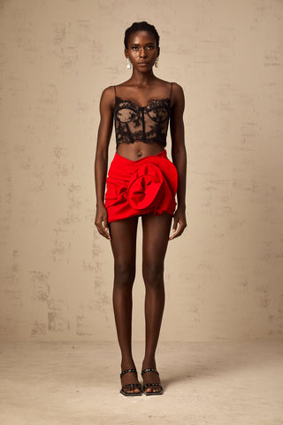Anne Floral Appliqué Mini Skirt — Red