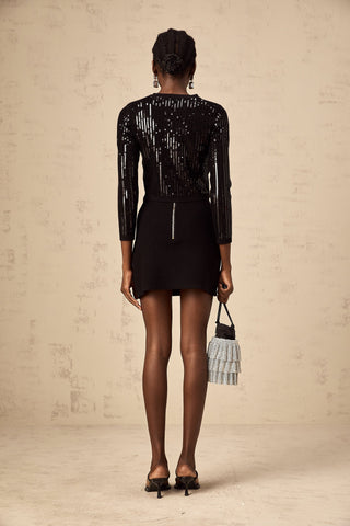 Iris Sequined Ribbed-Knit Cardigan and Skirt Set — Black