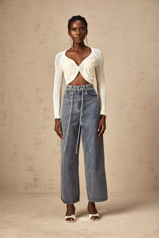 Drawstring Denim Pants — Light Blue