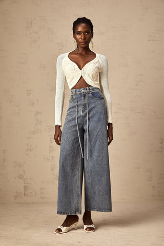 Drawstring Denim Pants — Light Blue