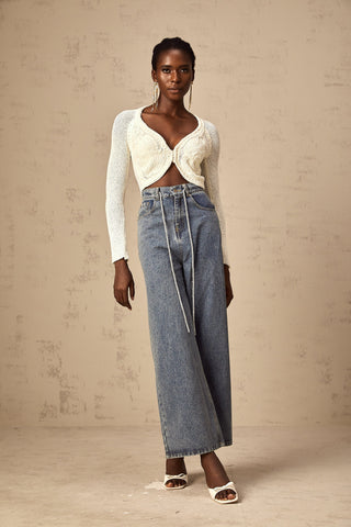 Drawstring Denim Pants — Light Blue