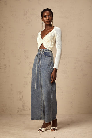 Drawstring Denim Pants — Light Blue