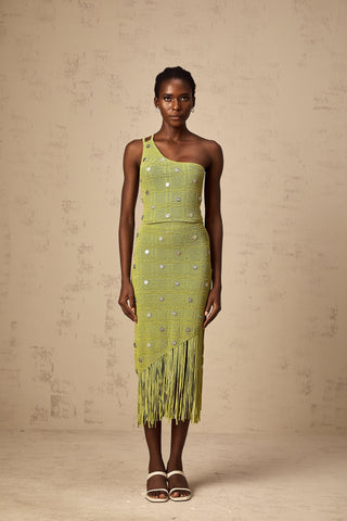 Annette Embellished Knit Top and Skirt Set — Green