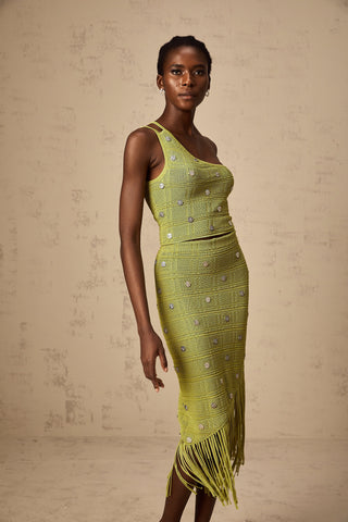 Annette Embellished Knit Top and Skirt Set — Green