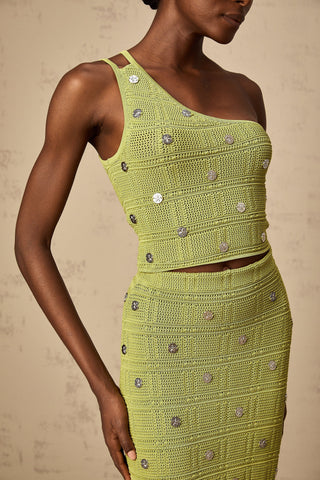Annette Embellished Knit Top and Skirt Set — Green