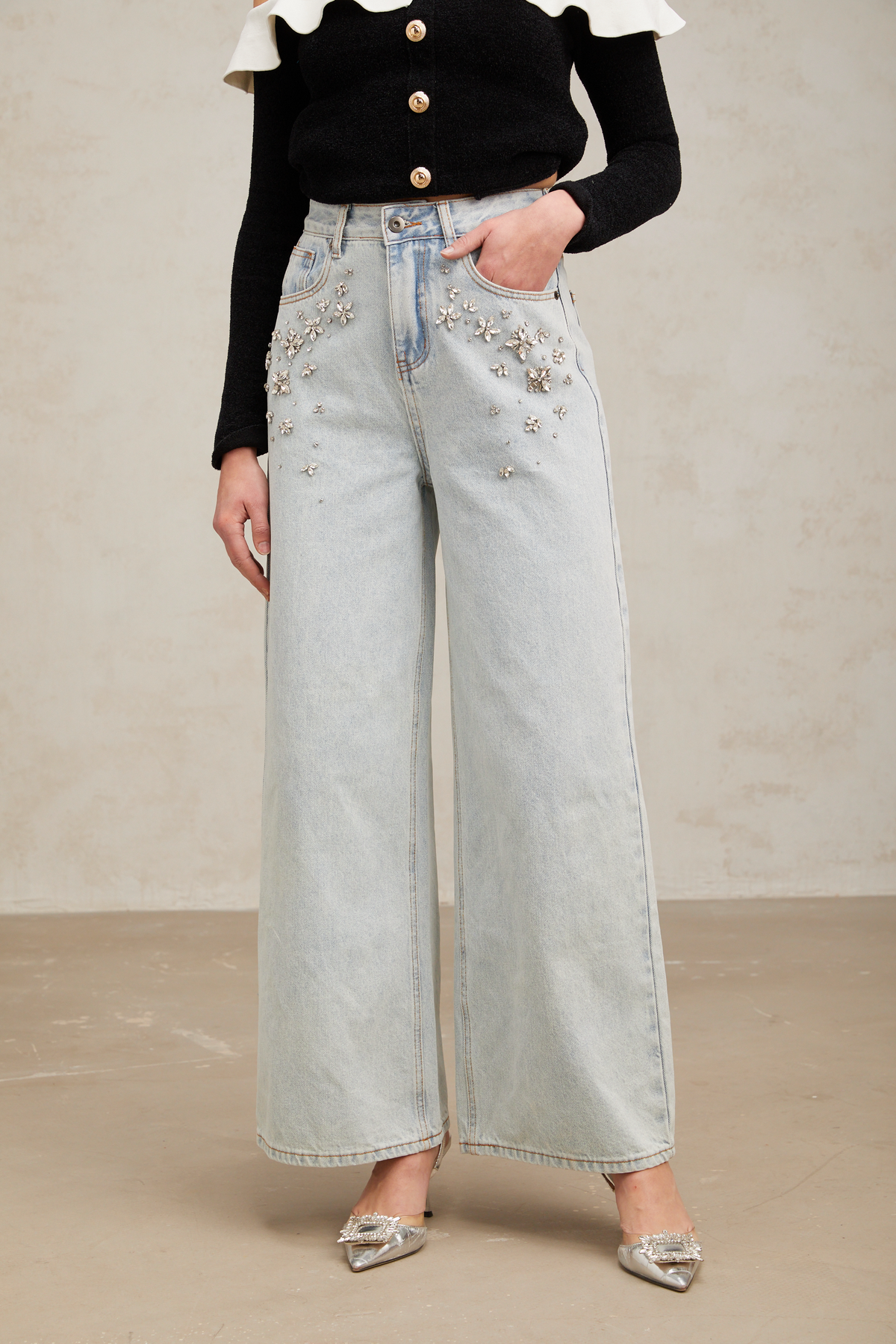 Mélanie Embellished Wide-Leg Jeans