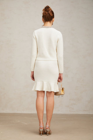 Frida Waffle-Knit Cardigan and Skirt Set — White