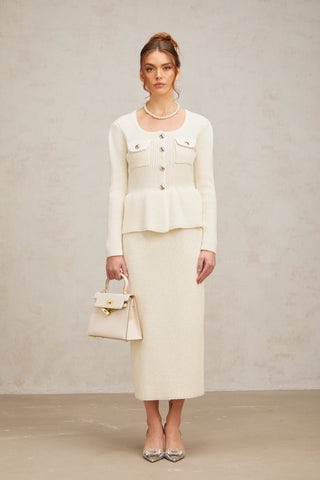 Manon Knit Top and Skirt Set — White