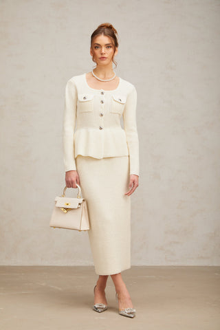 Manon Knit Top and Skirt Set — White
