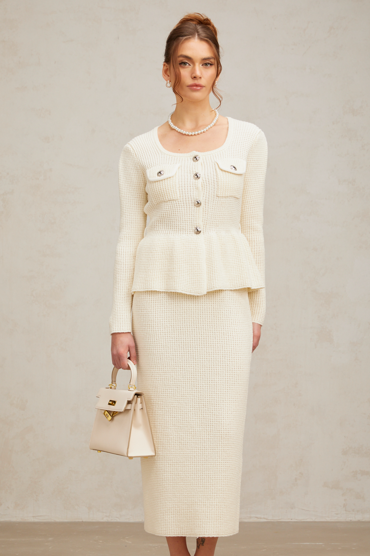 Manon Knit Top and Skirt Set — White