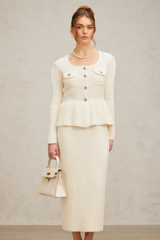 Manon Knit Top and Skirt Set — White