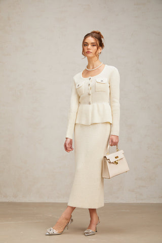 Manon Knit Top and Skirt Set — White