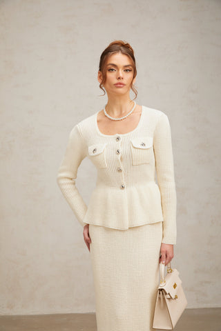 Manon Knit Top and Skirt Set — White