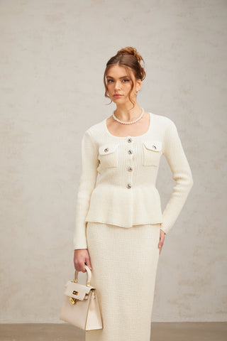 Manon Knit Top and Skirt Set — White