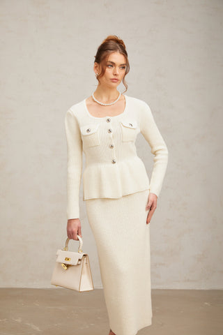Manon Knit Top and Skirt Set — White