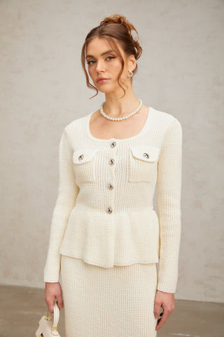 Manon Knit Top and Skirt Set — White