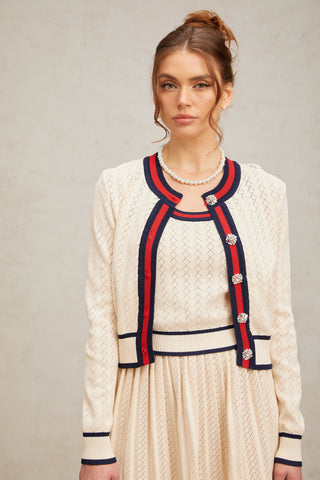 Bérénice Argyle Knit Top, Cardigan & Skirt Set