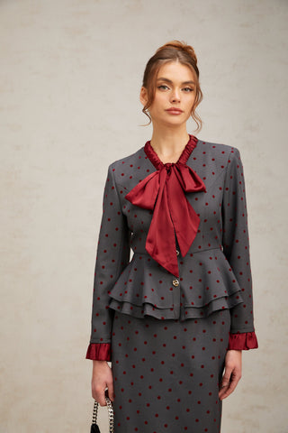 Priscille Polka-Dot Top and Skirt Set — Grey & Red