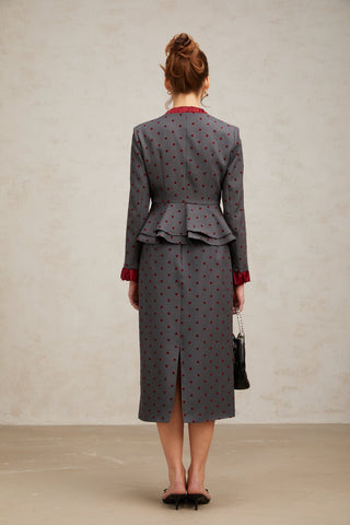 Priscille Polka-Dot Top and Skirt Set — Grey & Red