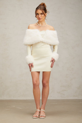 Coralie Faux-Fur Knit Top and Skirt Set — Off-White