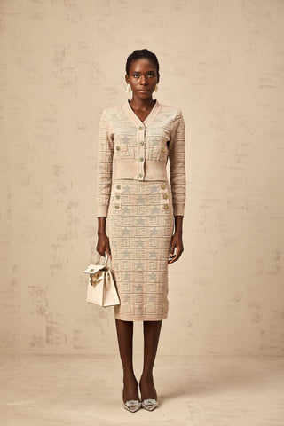 Leonie Crochet Knit Cardigan and Skirt Set — Khaki