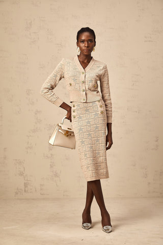 Leonie Crochet Knit Cardigan and Skirt Set — Khaki