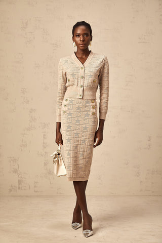 Leonie Crochet Knit Cardigan and Skirt Set — Khaki