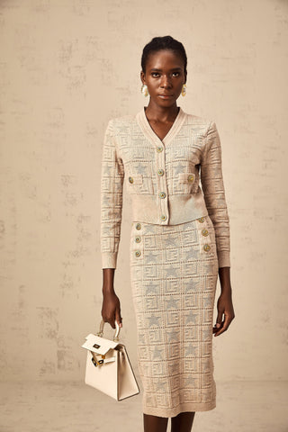Leonie Crochet Knit Cardigan and Skirt Set — Khaki