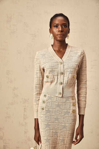 Leonie Crochet Knit Cardigan and Skirt Set — Khaki