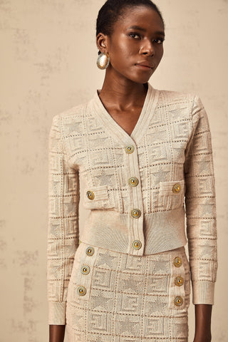 Leonie Crochet Knit Cardigan and Skirt Set — Khaki