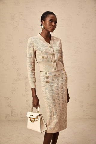 Leonie Crochet Knit Cardigan and Skirt Set — Khaki