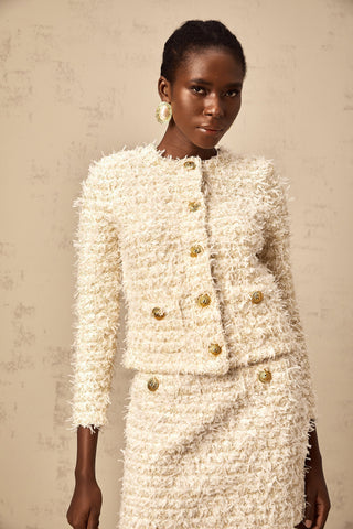 Jolanda Fuzzy Knit Cardigan and Skirt Set — White