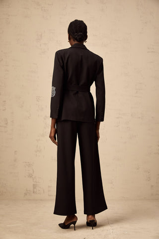 Phoebe Studded Rose Blazer and Trouser Set — Black