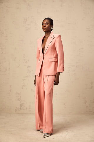 Zoé Embroidered Cut-Out Blazer and Trouser Set — Pink