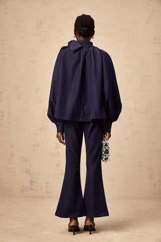 Mathilde Flared Blouse and Trouser Set — Denim Blue