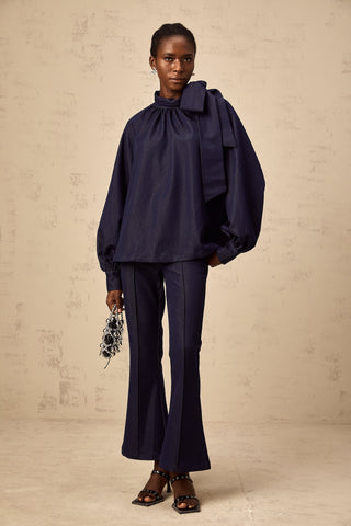 Mathilde Flared Blouse and Trouser Set — Denim Blue