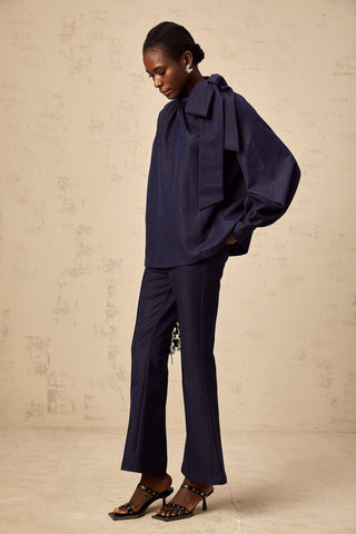 Mathilde Flared Blouse and Trouser Set — Denim Blue