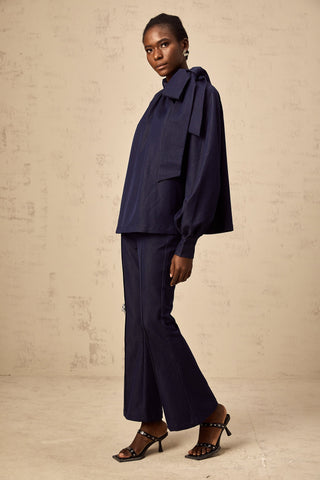 Mathilde Flared Blouse and Trouser Set — Denim Blue