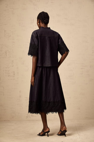 Abbie Lace-Trimmed Denim Top and Skirt Set