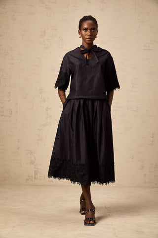 Abbie Lace-Trimmed Denim Top and Skirt Set