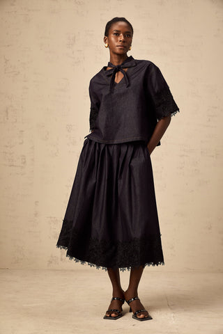 Abbie Lace-Trimmed Denim Top and Skirt Set