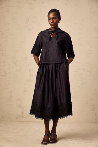 Abbie Lace-Trimmed Denim Top and Skirt Set